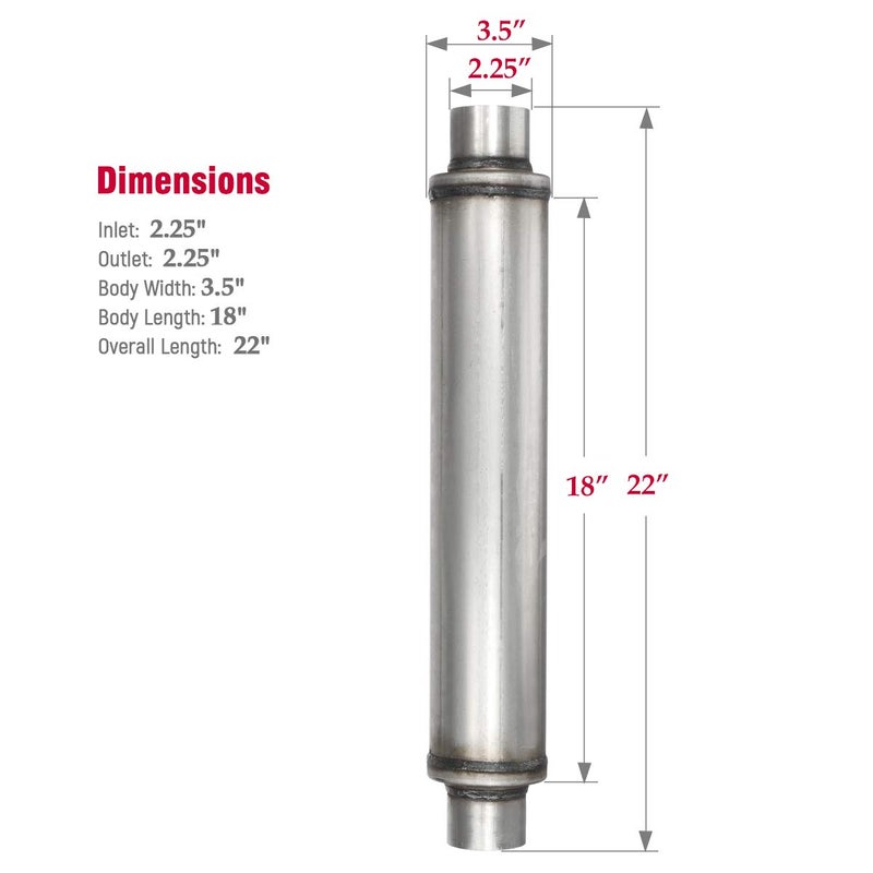 Upower 2.25" Inlet/Outlet Exhaust Muffler 18" Body Length 22" Overall Length 2 1/4 inch Resonator Muffler Fits 50251FLT Weld on - Image 4
